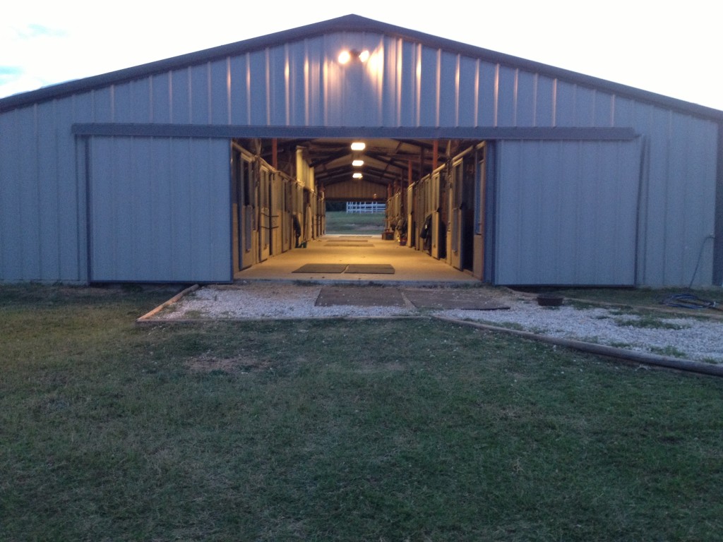Bel Canto Farms main barn in evening