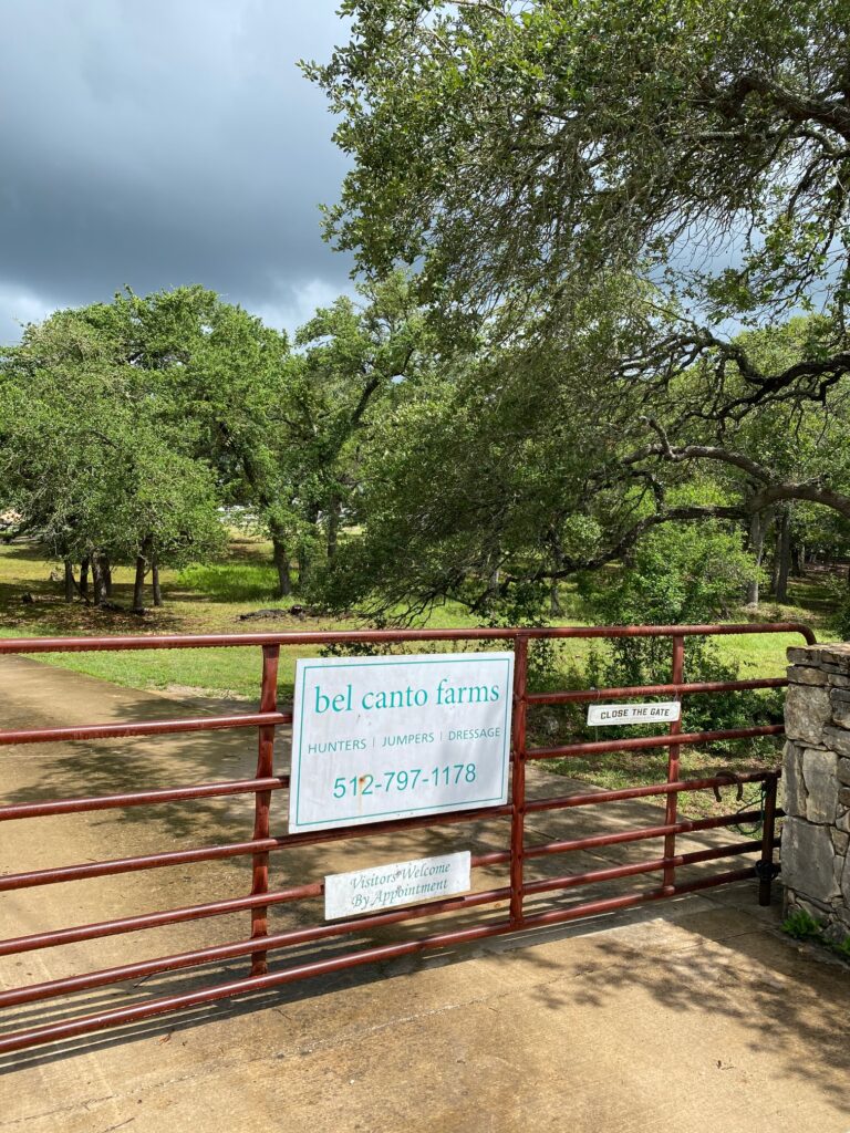 Bel canto farms entry gate with sign 