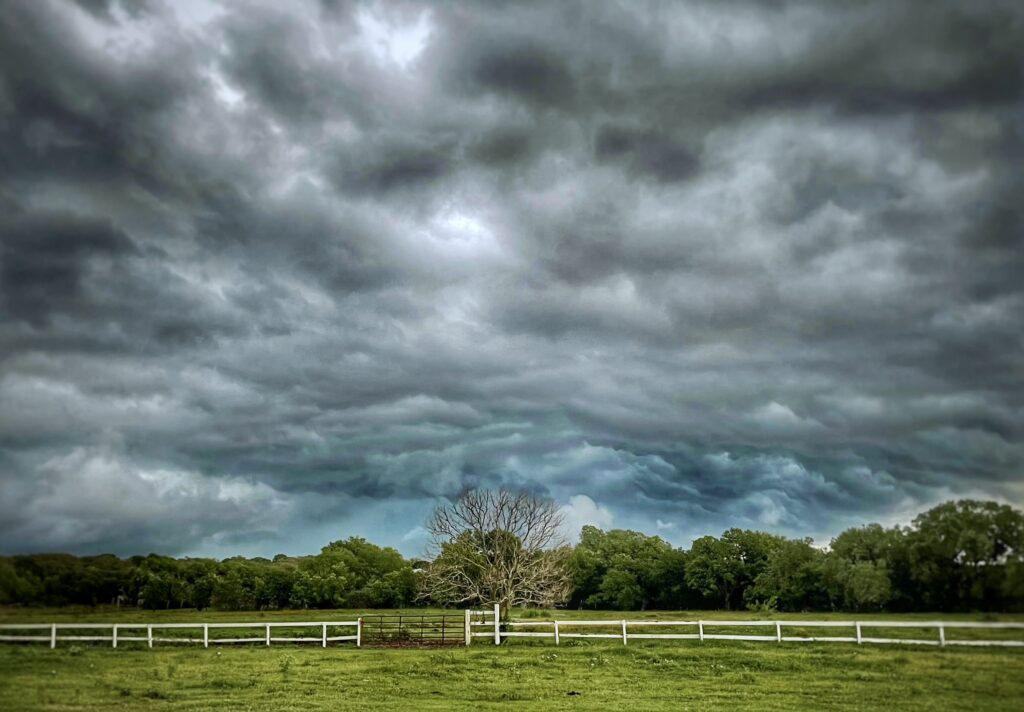 Bel canto farms horse pasture with stormy sky